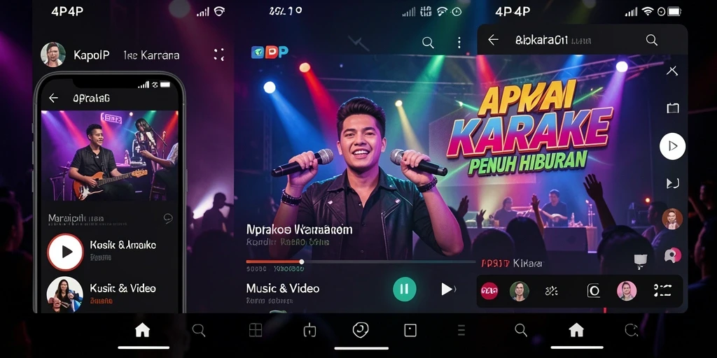 Tampilan antarmuka aplikasi Karaoke 4P4P dengan lagu-lagu pilihan.
