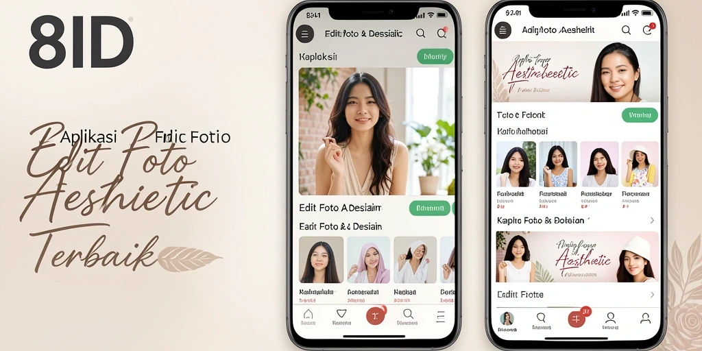 Screenshot antarmuka utama 8ID dengan fitur Edit Foto Aesthetic.