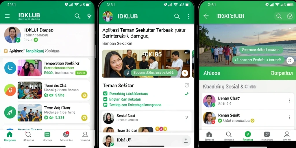 Antarmuka IDKLUB yang menarik untuk bertemu teman baru.