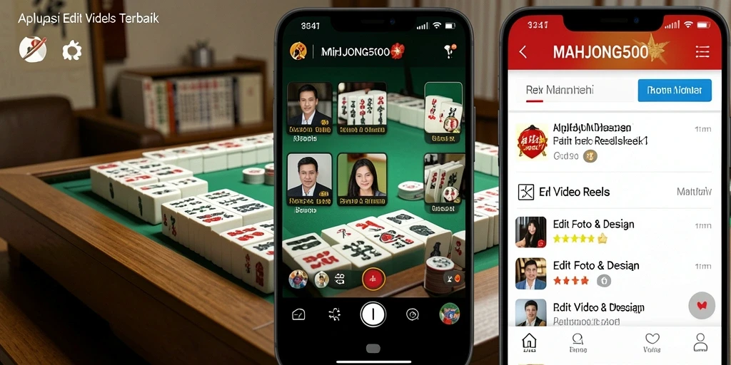 Tampilan antarmuka aplikasi MAHJONG500 saat mengedit video reels.