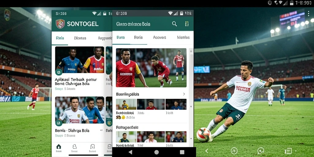 Screenshot aplikasi SONTOGEL menampilkan berita olahraga bola terkini.